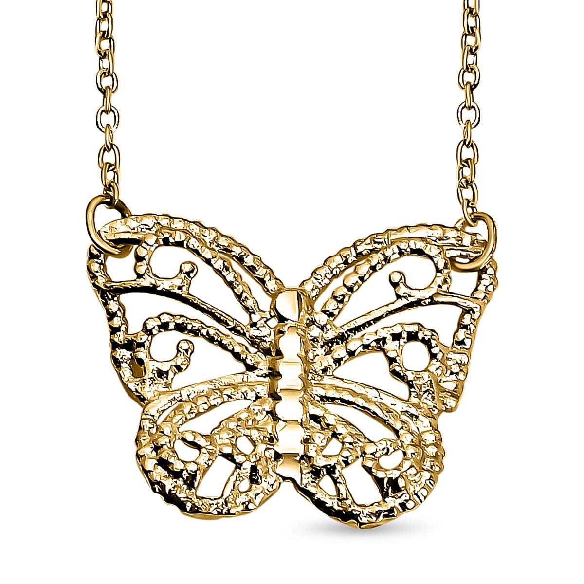 9K Yellow Gold Diamond Cut Butterfly Adjustable Necklace 16-18 Inch