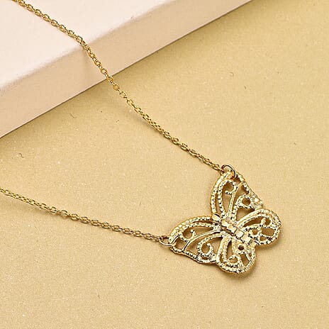 9K Yellow Gold Diamond Cut Butterfly Adjustable Necklace 16-18 Inch