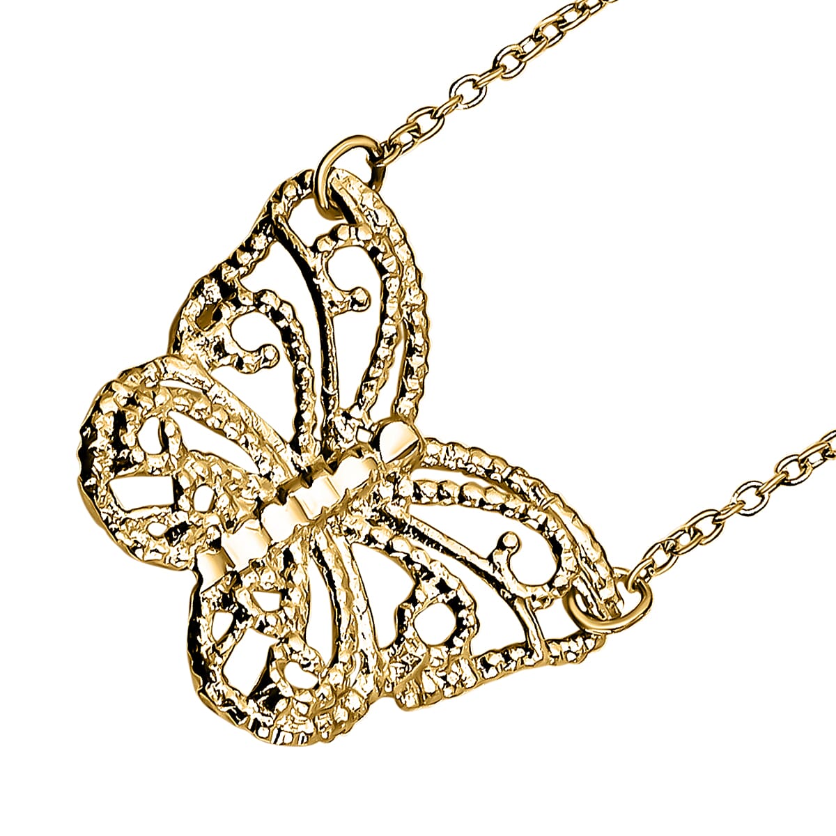9K Yellow Gold Diamond Cut Butterfly Adjustable Necklace 16-18 Inch