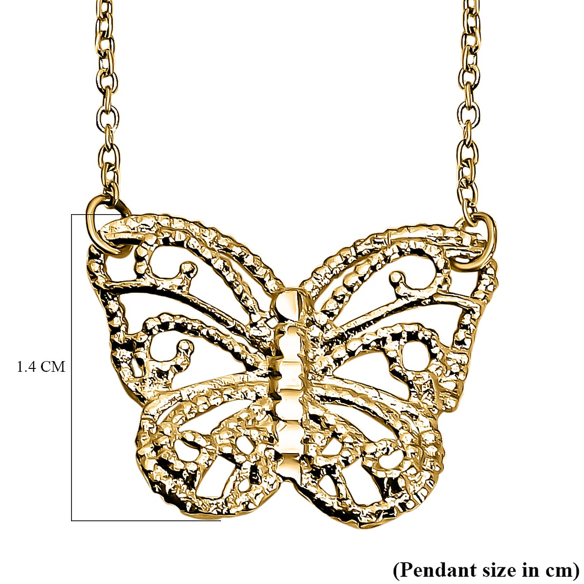 9K Yellow Gold Diamond Cut Butterfly Adjustable Necklace 16-18 Inch