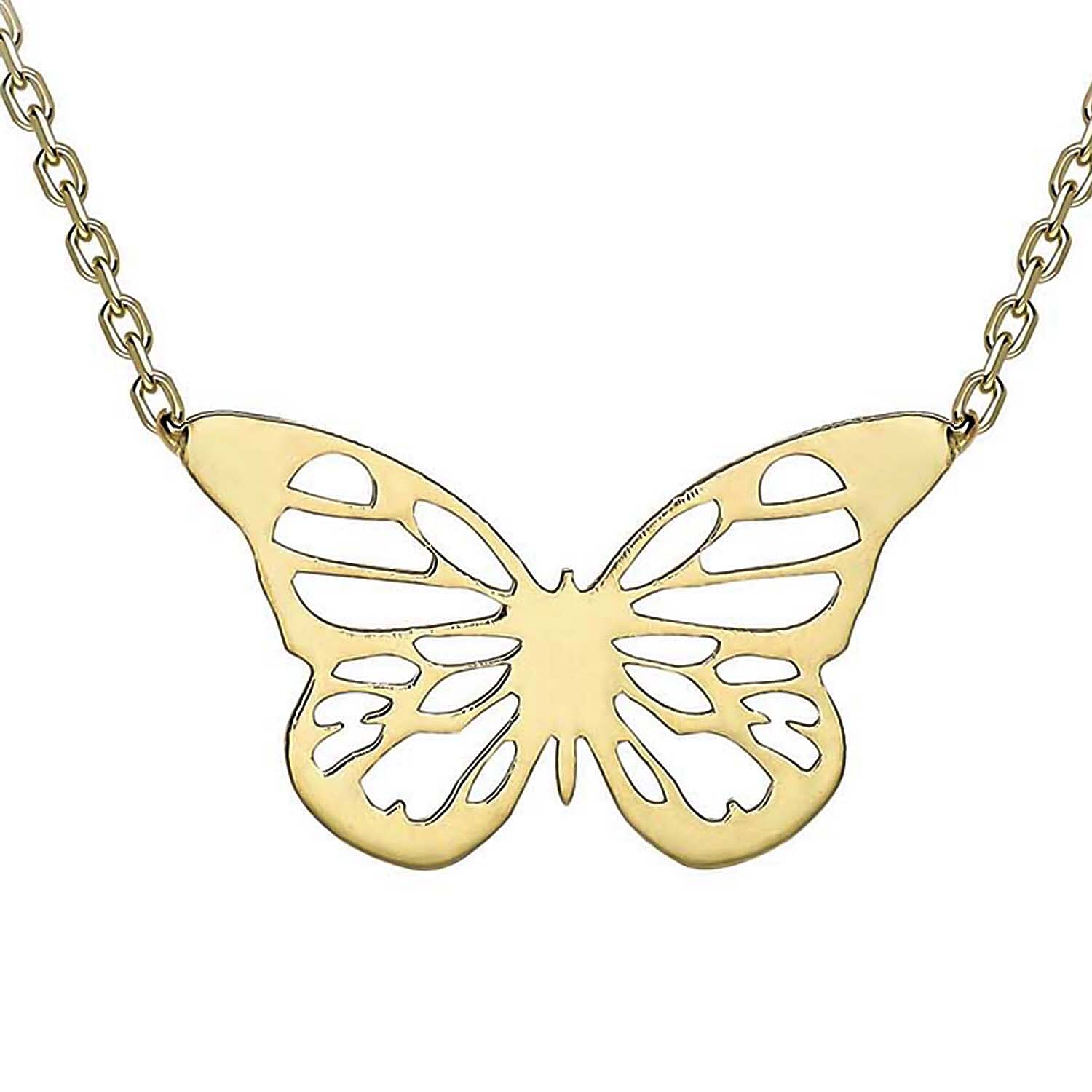 9K Yellow Gold 9.5mm x 15.5mm Butterfly Necklace 16-18 Inch