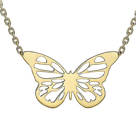 9K Yellow Gold 9.5mm x 15.5mm Butterfly Necklace 16-18 Inch