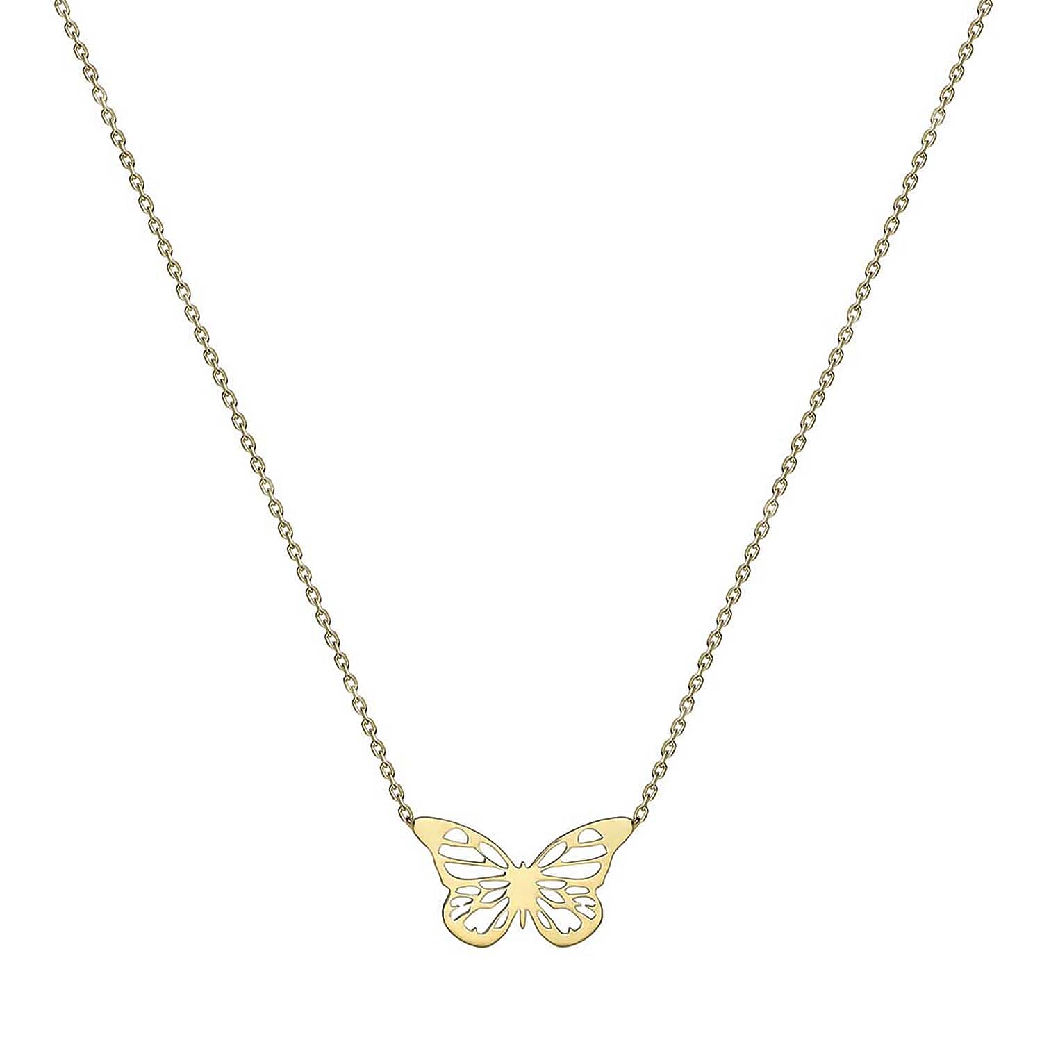 9K Yellow Gold 9.5mm x 15.5mm Butterfly Necklace 16-18 Inch