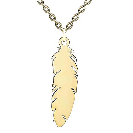 9K Yellow Gold 4mm x 15mm Feather Necklace 16-18 Inch