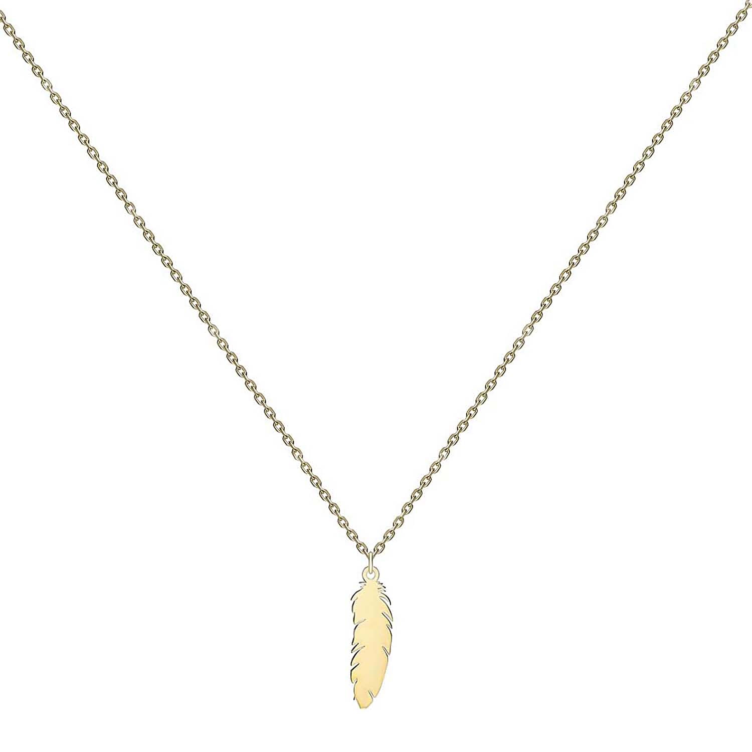 9K Yellow Gold 4mm x 15mm Feather Necklace 16-18 Inch