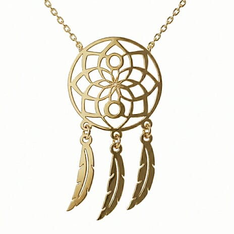 9K Yellow Gold 13.5mm x 26mm Flower Dream Catcher Necklace 16-18 Inch