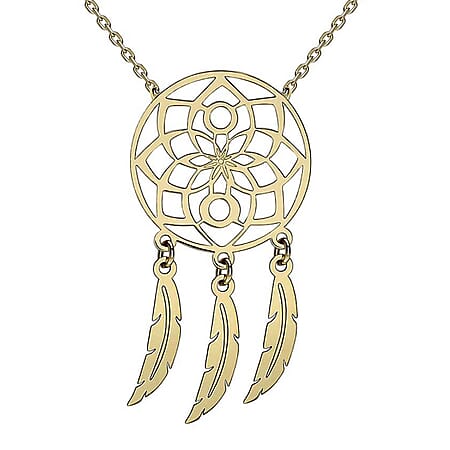 9K Yellow Gold 13.5mm x 26mm Flower Dream Catcher Necklace 16-18 Inch