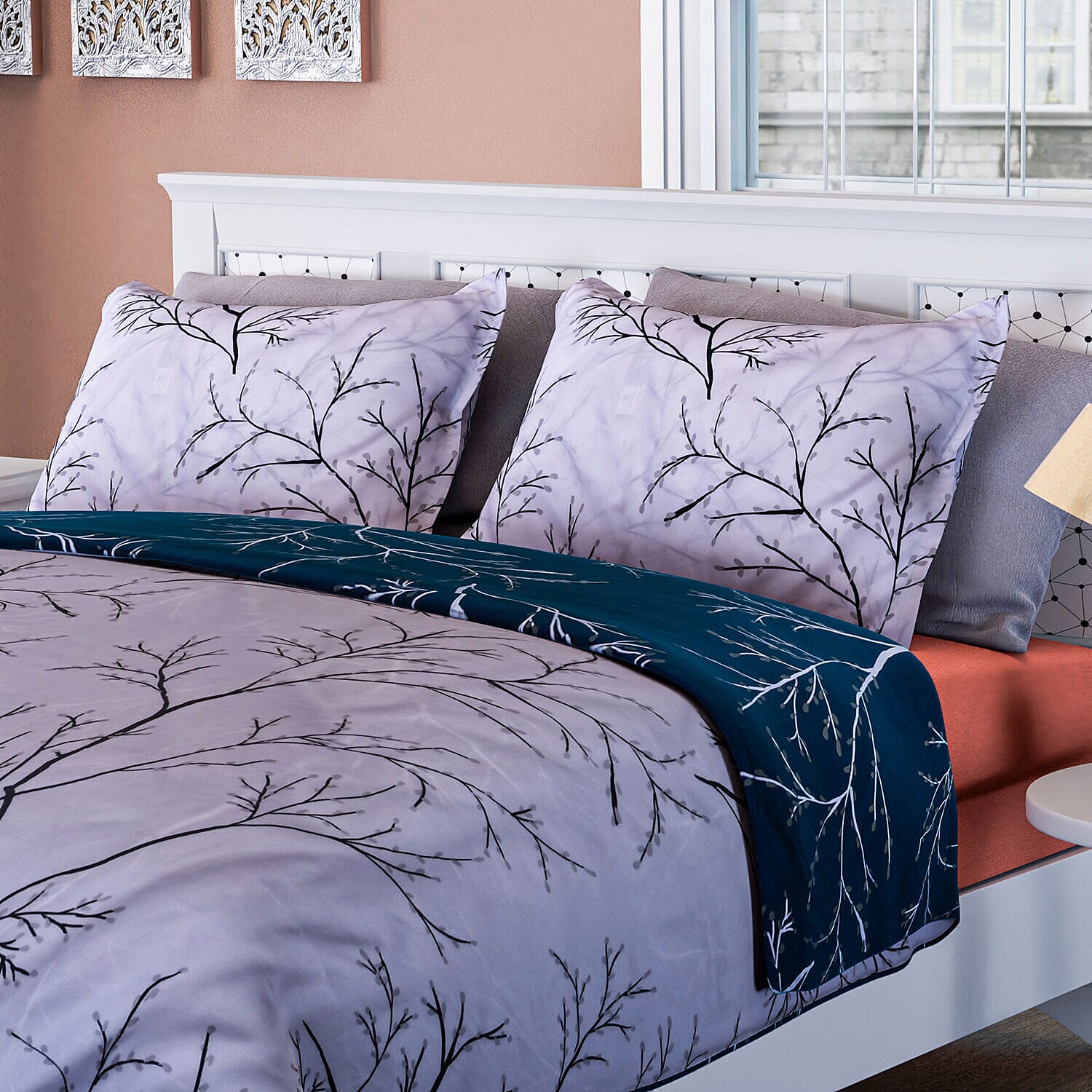 Branch Patterned Duvet Cover with 2 Pillowcases (Size 200x200 Cm) - Ivory