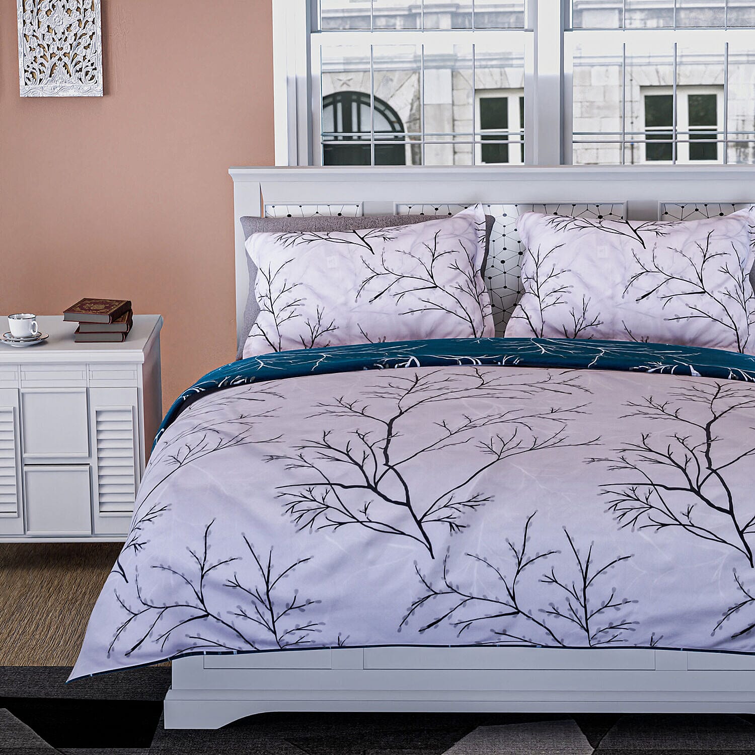 Branch Patterned Duvet Cover with 2 Pillowcases (Size 200x200 Cm) - Ivory