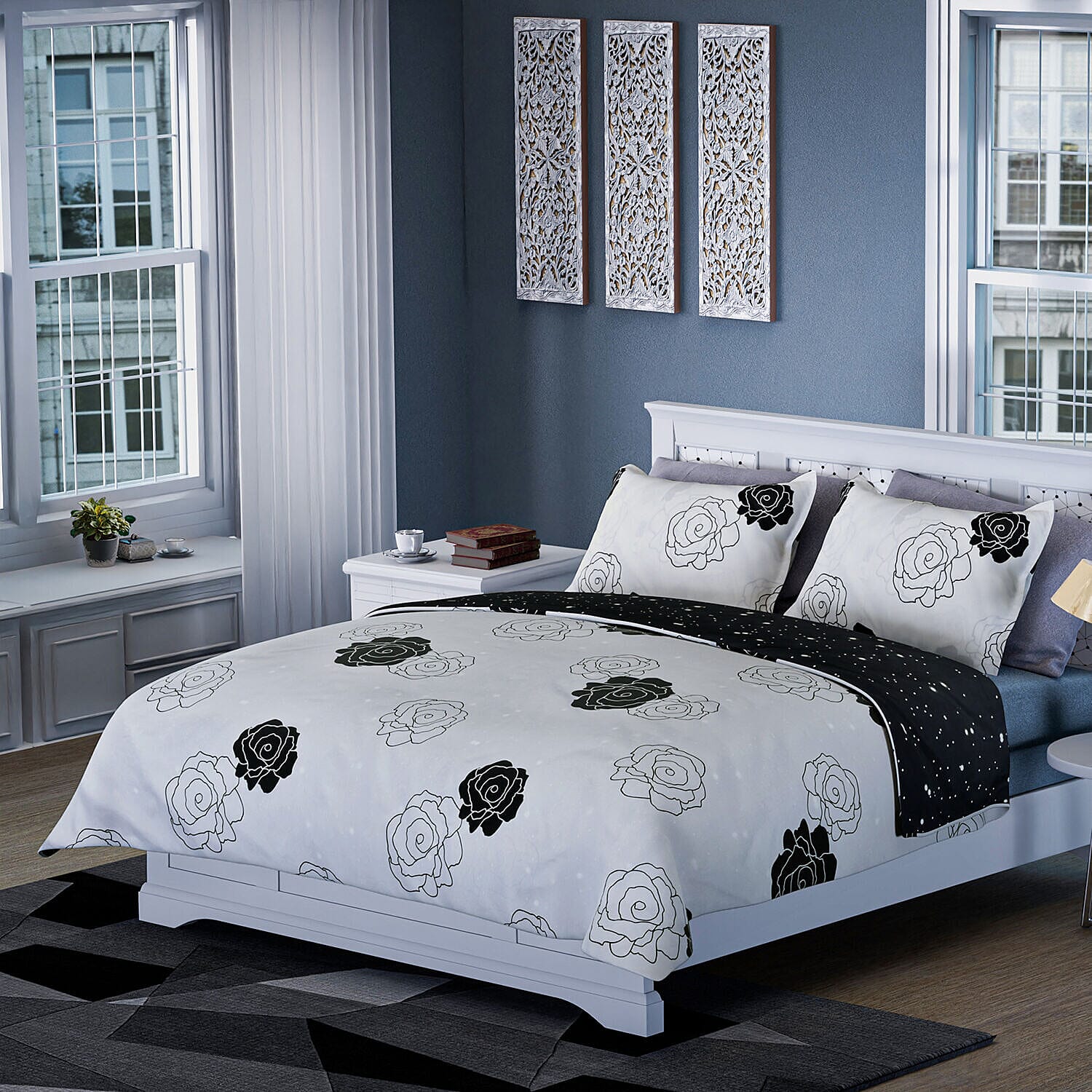 Branch Patterned Duvet Cover with 2 Pillowcases (Size 200x200 Cm) - Ivory