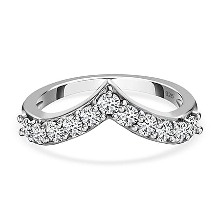 D'Joy Moissanite Wishbone Ring in Platinum Overlay Sterling Silver