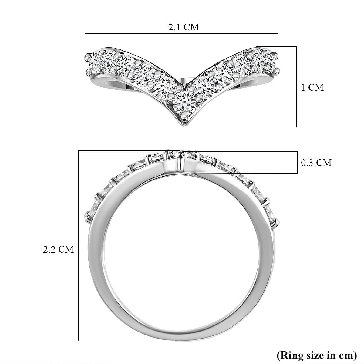 D'Joy Moissanite Wishbone Ring in Platinum Overlay Sterling Silver