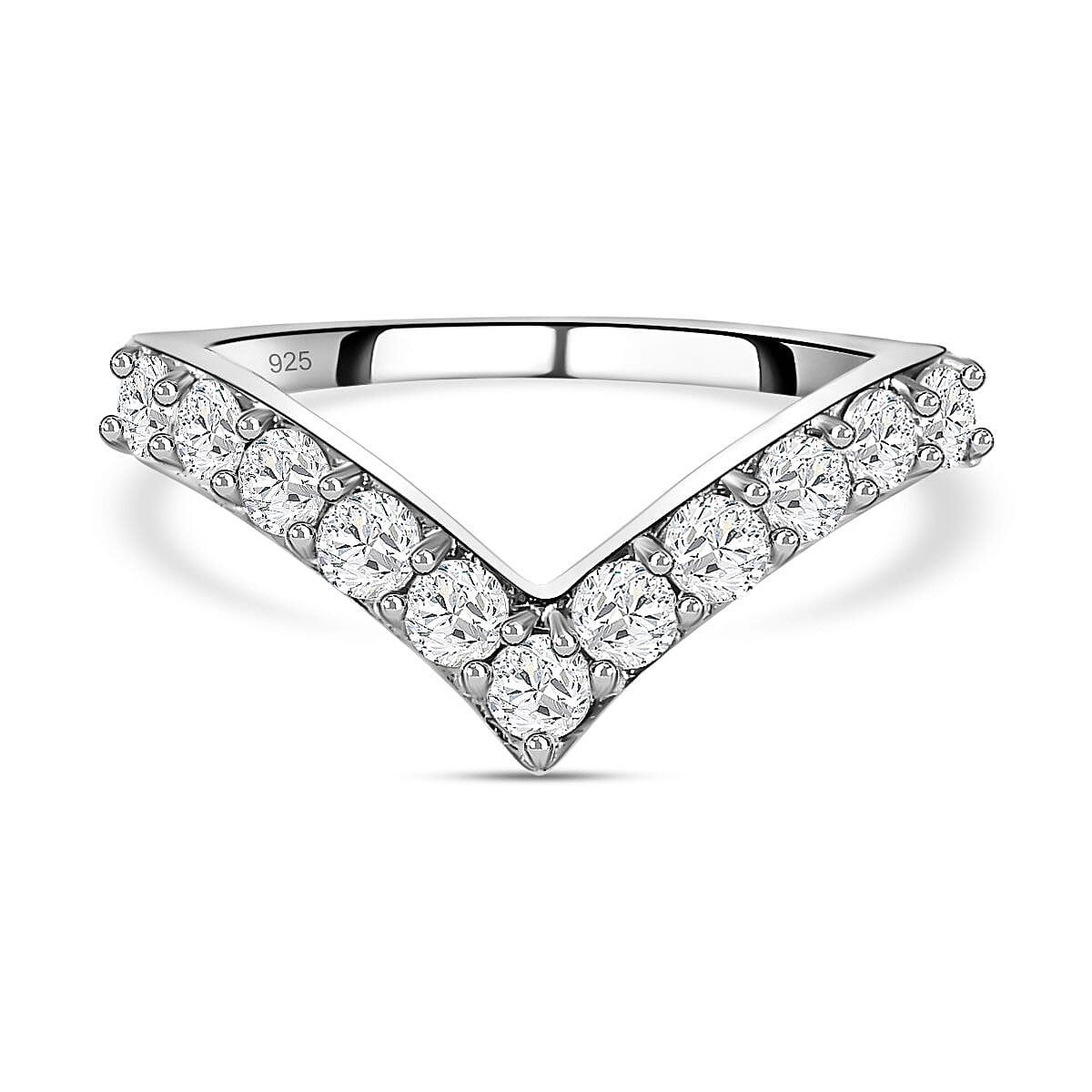 D'Joy Moissanite Wishbone Ring in Platinum Overlay Sterling Silver