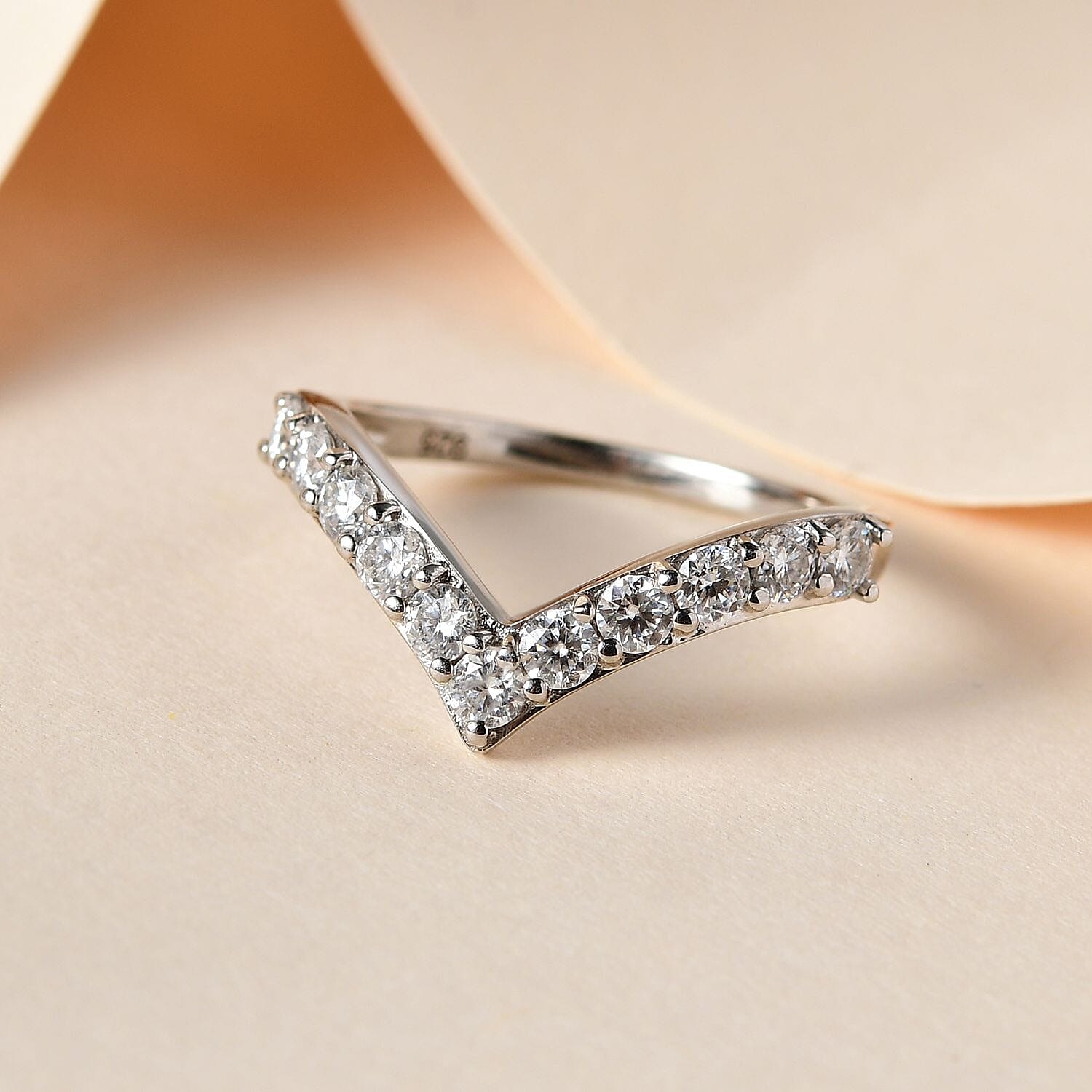 D'Joy Moissanite Wishbone Ring in Platinum Overlay Sterling Silver