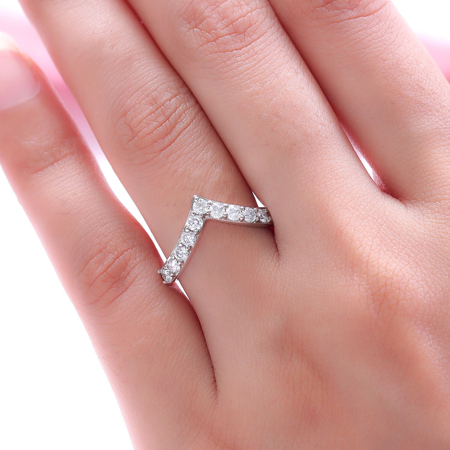 D'Joy Moissanite Wishbone Ring in Platinum Overlay Sterling Silver