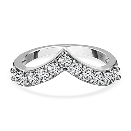 D'joy Moissanite Wishbone Ring in Platinum Sterling Silver