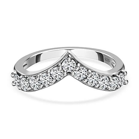 D'Joy Moissanite Wishbone Ring in Platinum Overlay Sterling Silver