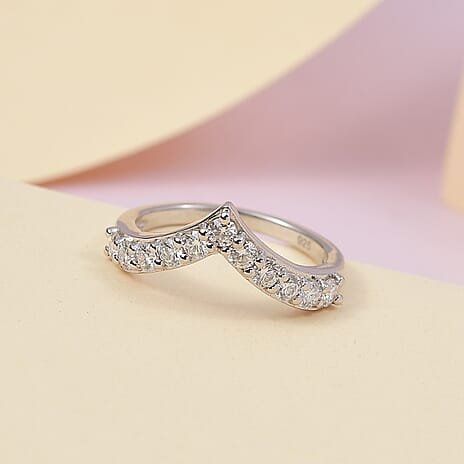 D'Joy Moissanite Wishbone Ring in Platinum Overlay Sterling Silver