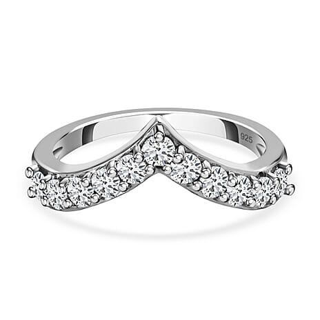 D'Joy Moissanite Wishbone Ring in Platinum Overlay Sterling Silver