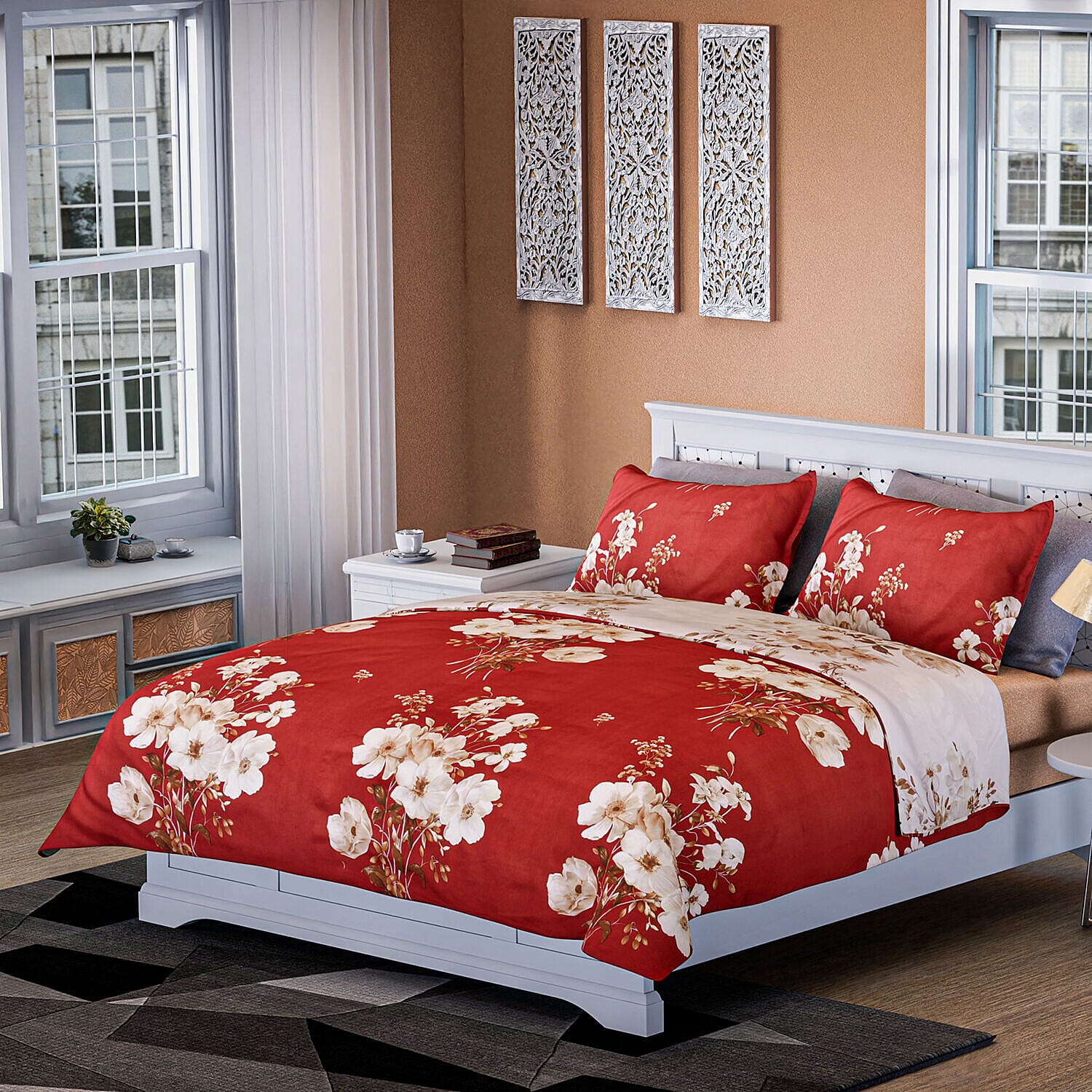 Branch Patterned Duvet Cover with 2 Pillowcases (Size 200x200 Cm) - Ivory