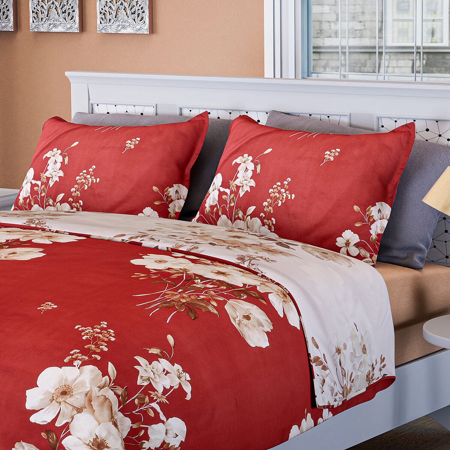 Branch Patterned Duvet Cover with 2 Pillowcases (Size 200x200 Cm) - Ivory