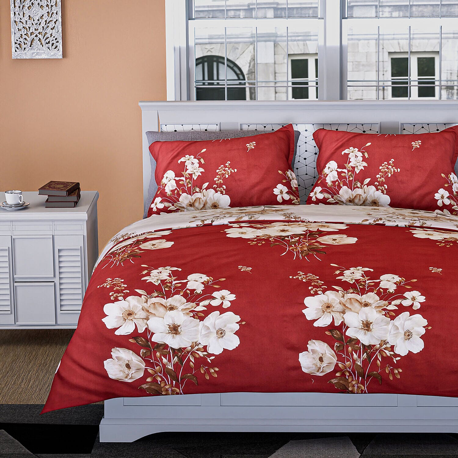 Branch Patterned Duvet Cover with 2 Pillowcases (Size 200x200 Cm) - Ivory