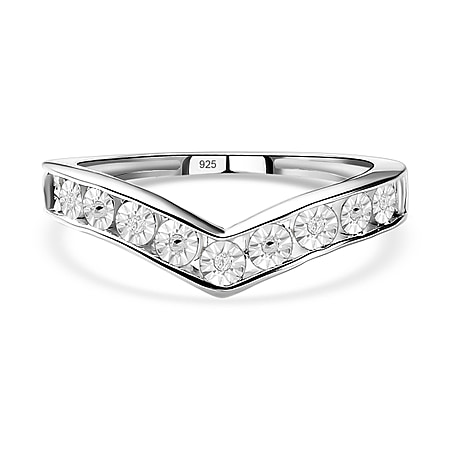 Diamond Wishbone Wedding Band Ring in Sterling Silver
