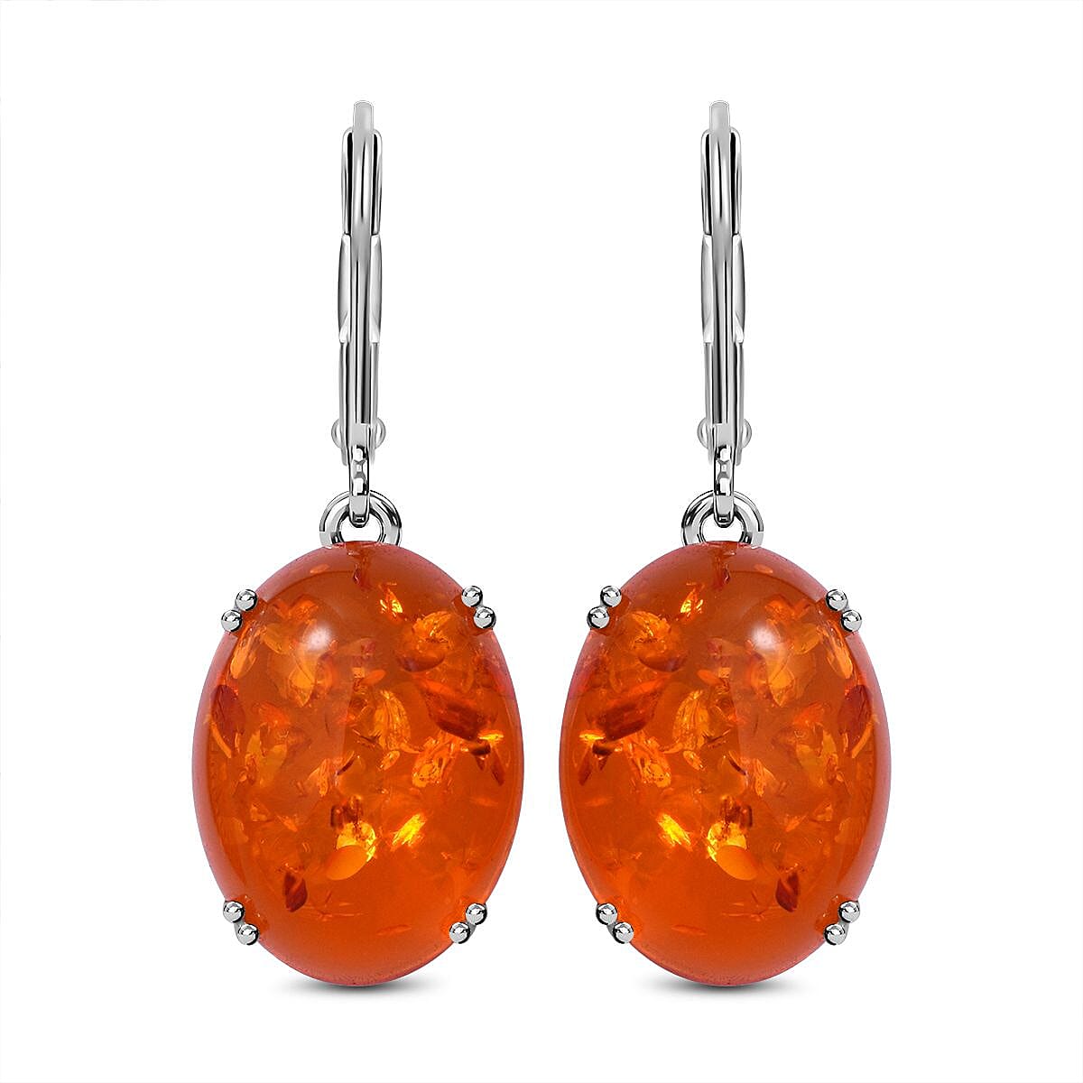 Baltic Amber Earrings (With Lever Back) in Rhodium Overlay Sterling Silver