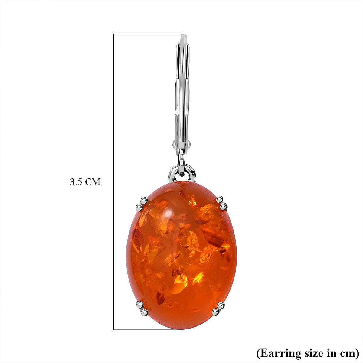 Baltic Amber Earrings (With Lever Back) in Rhodium Overlay Sterling Silver