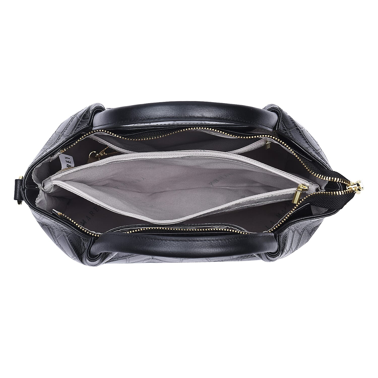 LA MAREY Genuine Leather Croc Embossed Convertible Bag with Detachable Strap - Black