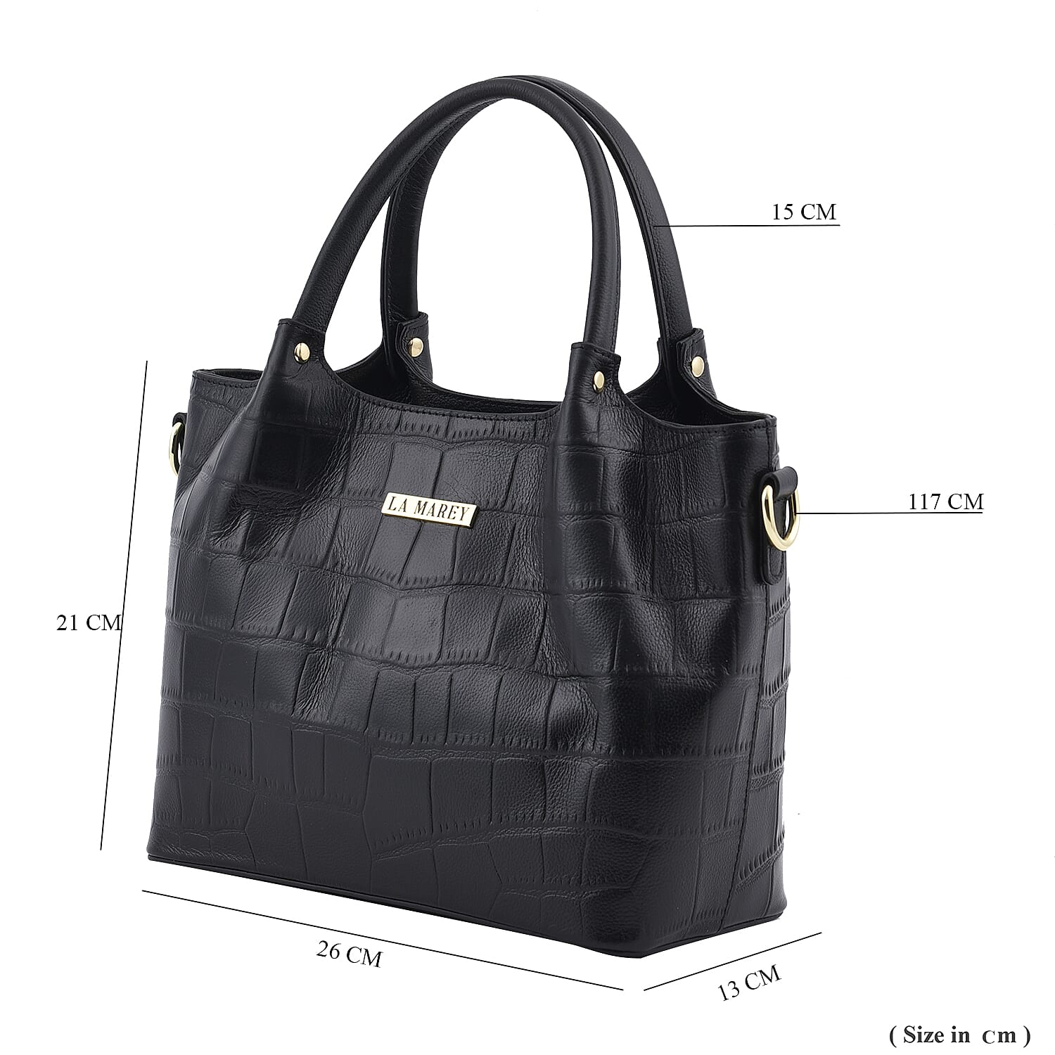 LA MAREY Genuine Leather Croc Embossed Convertible Bag with Detachable Strap - Black