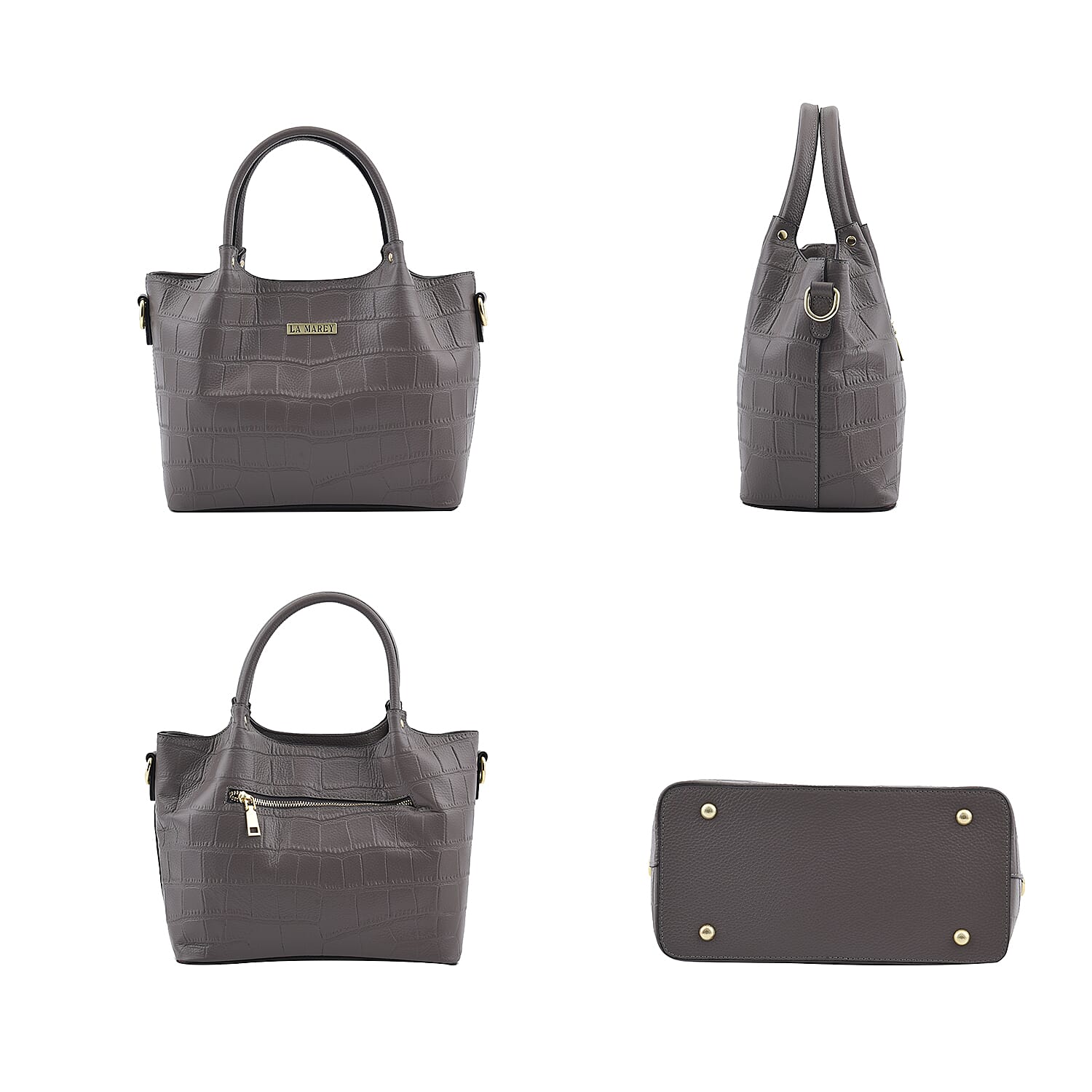 LA MAREY 100% Genuine Leather Croc Embossed Convertible Bag with Detachable Strap (Size 26x21x13 Cm) - Grey