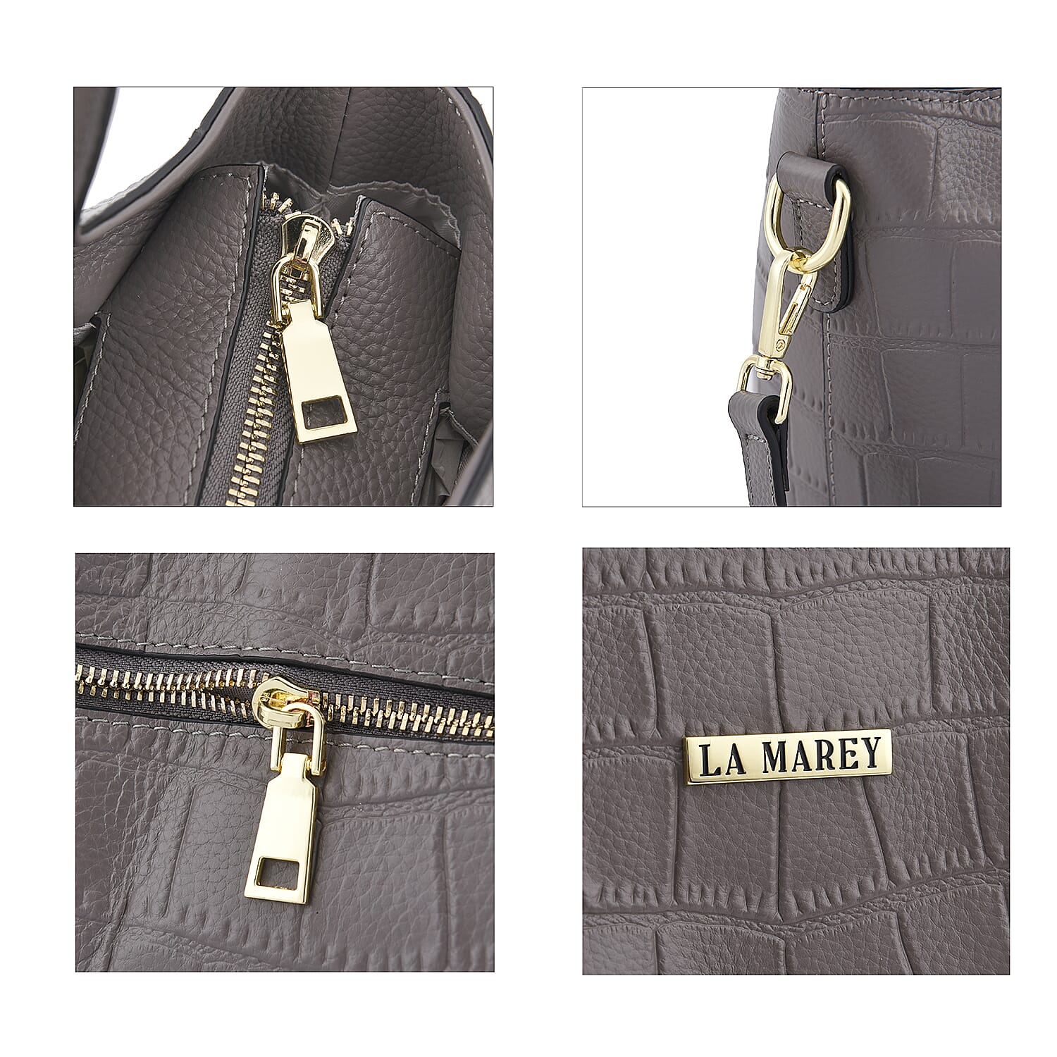 LA MAREY 100% Genuine Leather Croc Embossed Convertible Bag with Detachable Strap (Size 26x21x13 Cm) - Grey