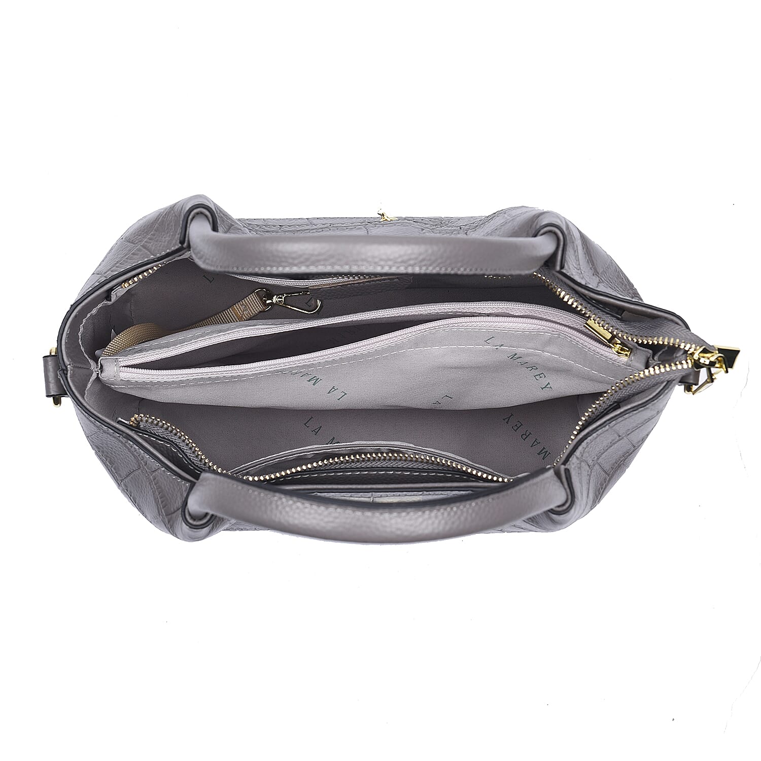 LA MAREY 100% Genuine Leather Croc Embossed Convertible Bag with Detachable Strap (Size 26x21x13 Cm) - Grey
