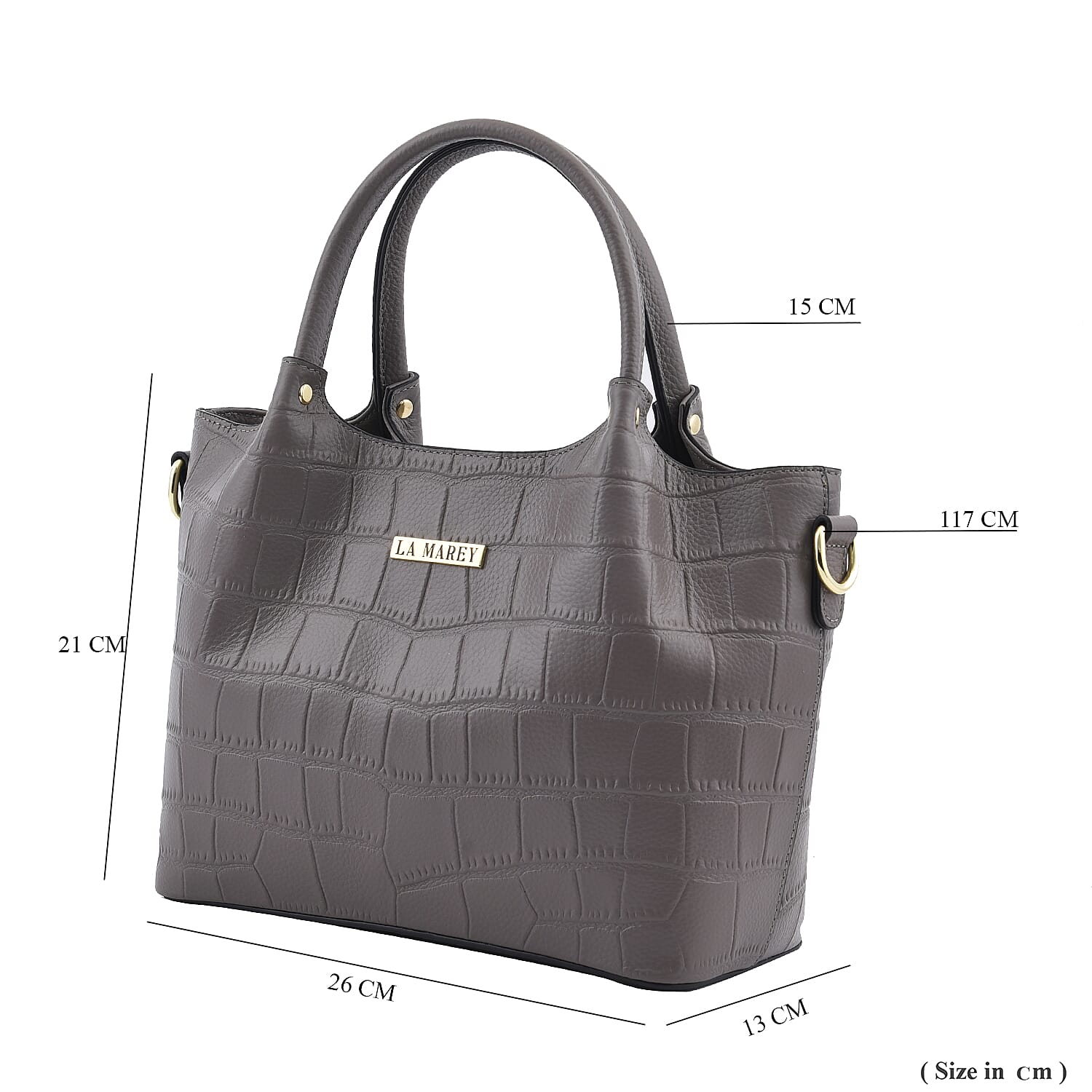 LA MAREY 100% Genuine Leather Croc Embossed Convertible Bag with Detachable Strap (Size 26x21x13 Cm) - Grey