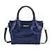 LA MAREY Genuine Leather Croc Embossed Convertible Bag with Detachable Strap - Metallic Blue