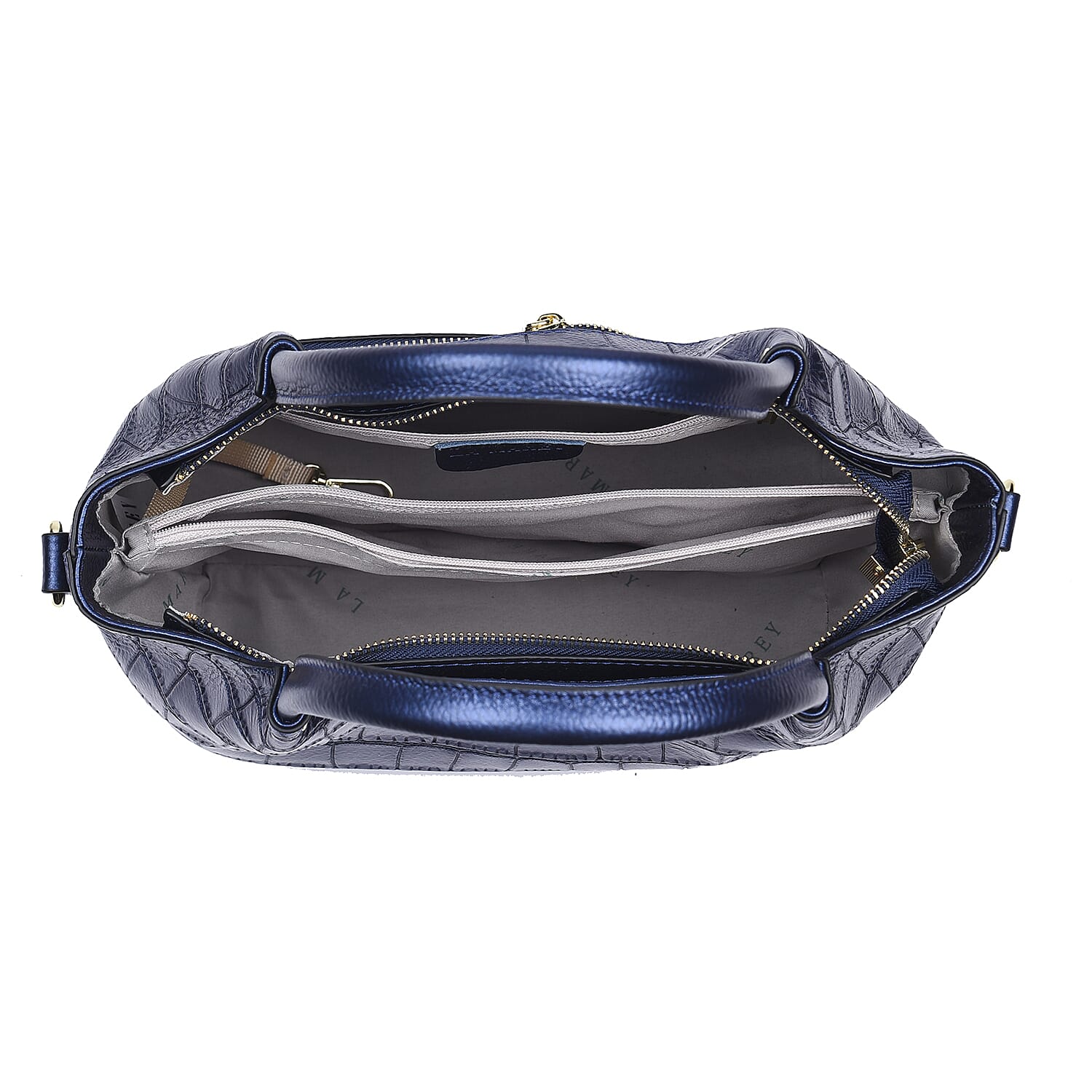 LA MAREY 100% Genuine Leather Croc Embossed Convertible Bag with Detachable Strap (Size 26x21x13 Cm) - Metallic Blue
