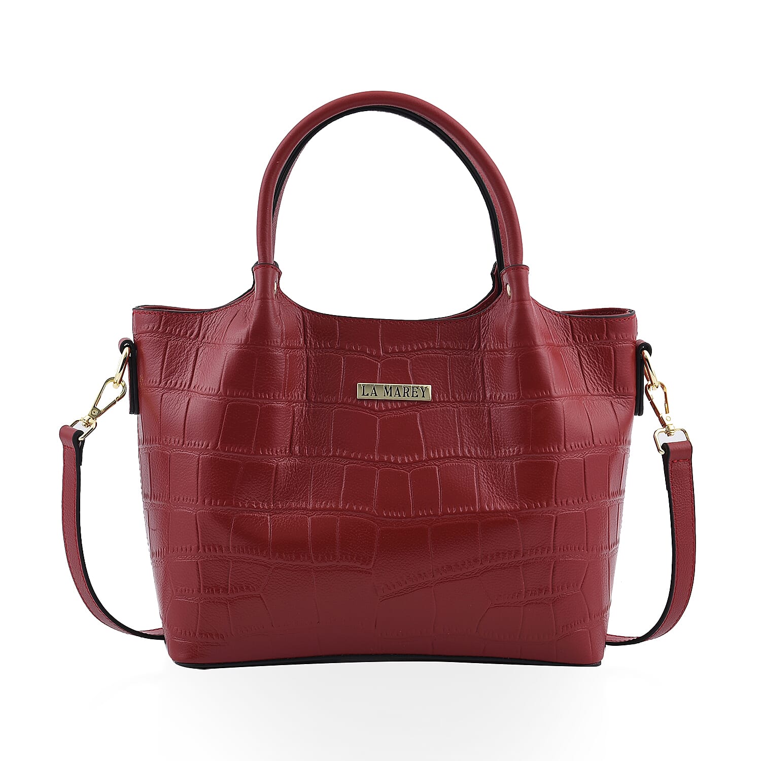 LA MAREY 100% Genuine Leather Croc Embossed Convertible Bag with Detachable Strap (Size 26x21x13 Cm) - Burgundy