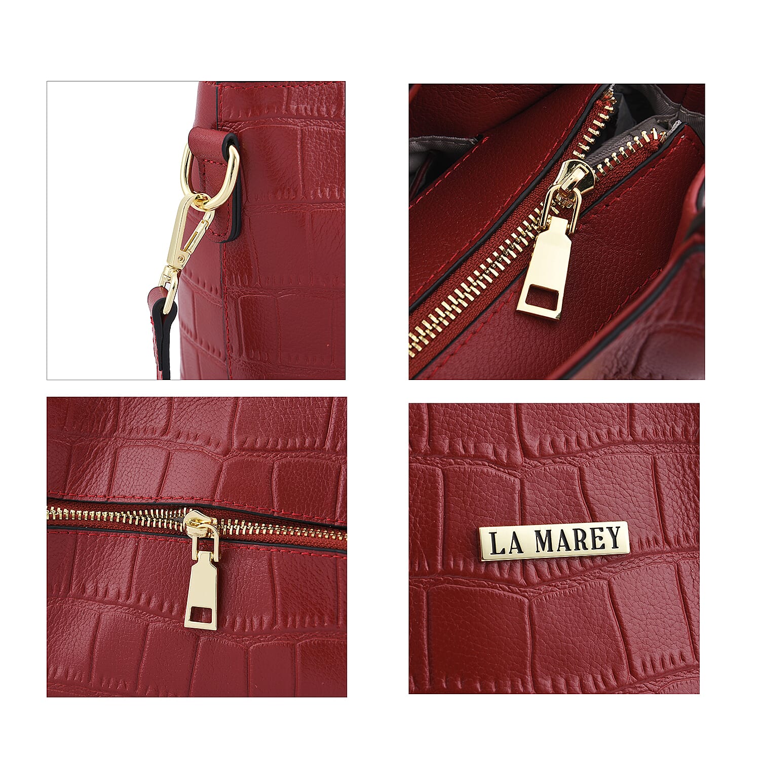 LA MAREY 100% Genuine Leather Croc Embossed Convertible Bag with Detachable Strap (Size 26x21x13 Cm) - Burgundy