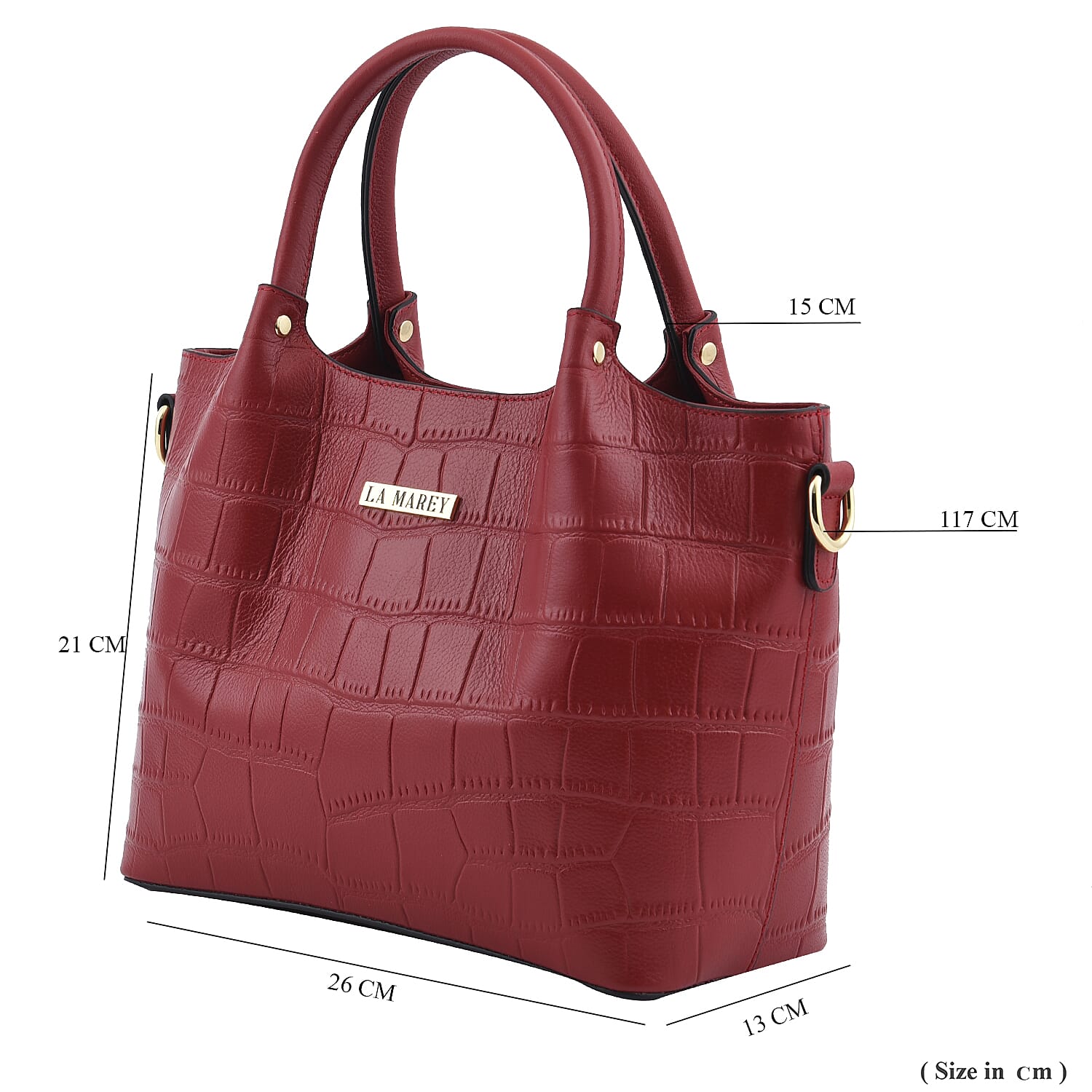 LA MAREY 100% Genuine Leather Croc Embossed Convertible Bag with Detachable Strap (Size 26x21x13 Cm) - Burgundy