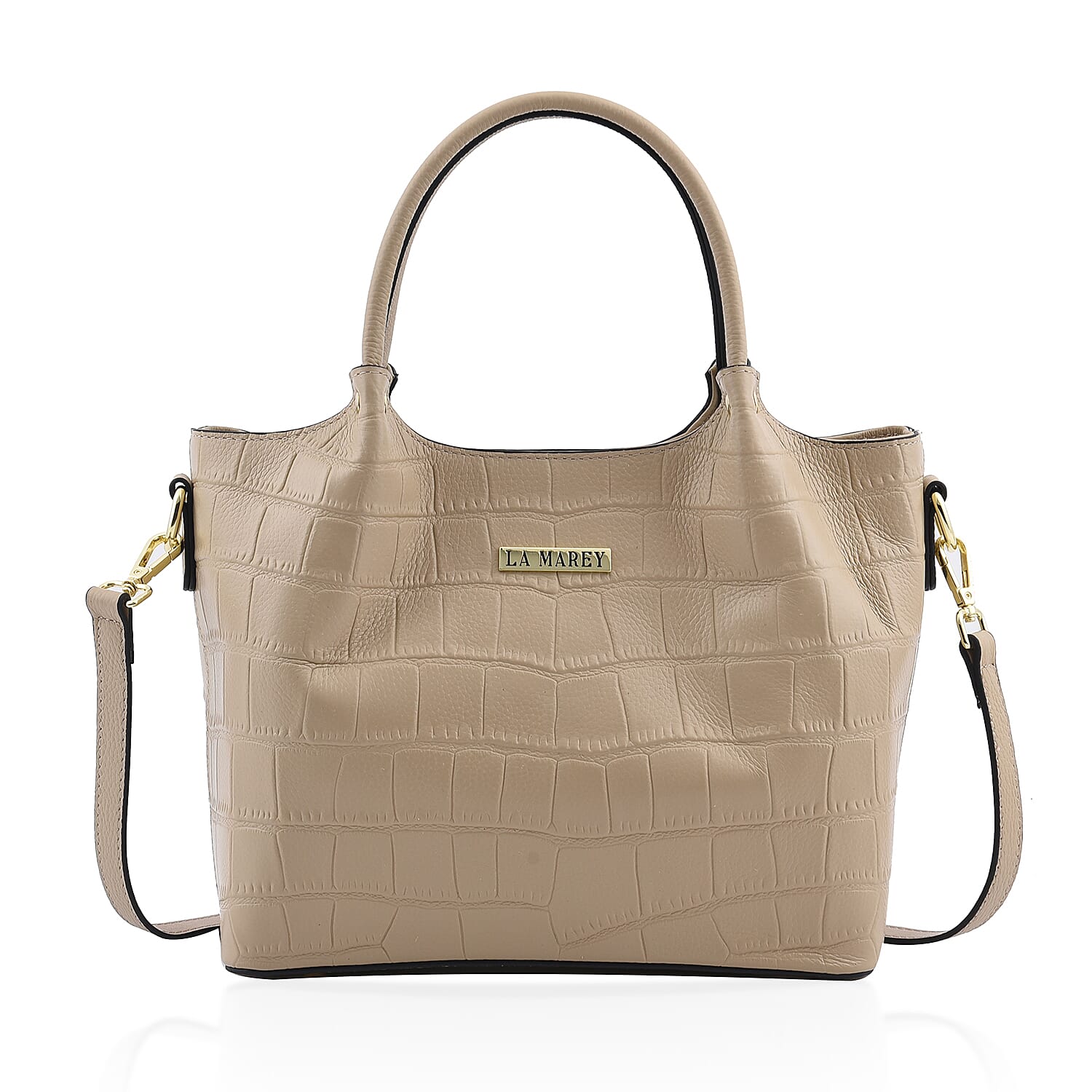 LA MAREY 100% Genuine Leather Croc Embossed Convertible Bag with Detachable Strap (Size 26x21x13 Cm) - Beige