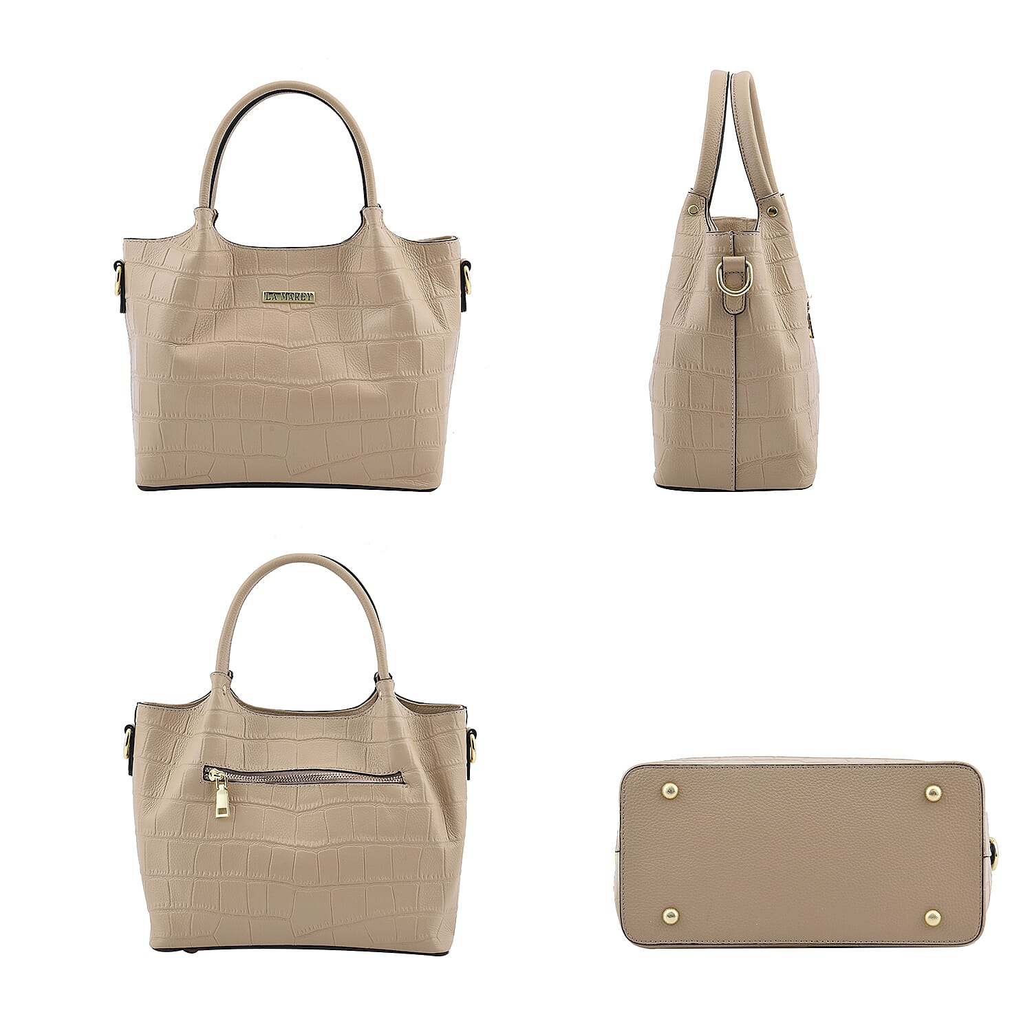 LA MAREY 100% Genuine Leather Croc Embossed Convertible Bag with Detachable Strap (Size 26x21x13 Cm) - Beige