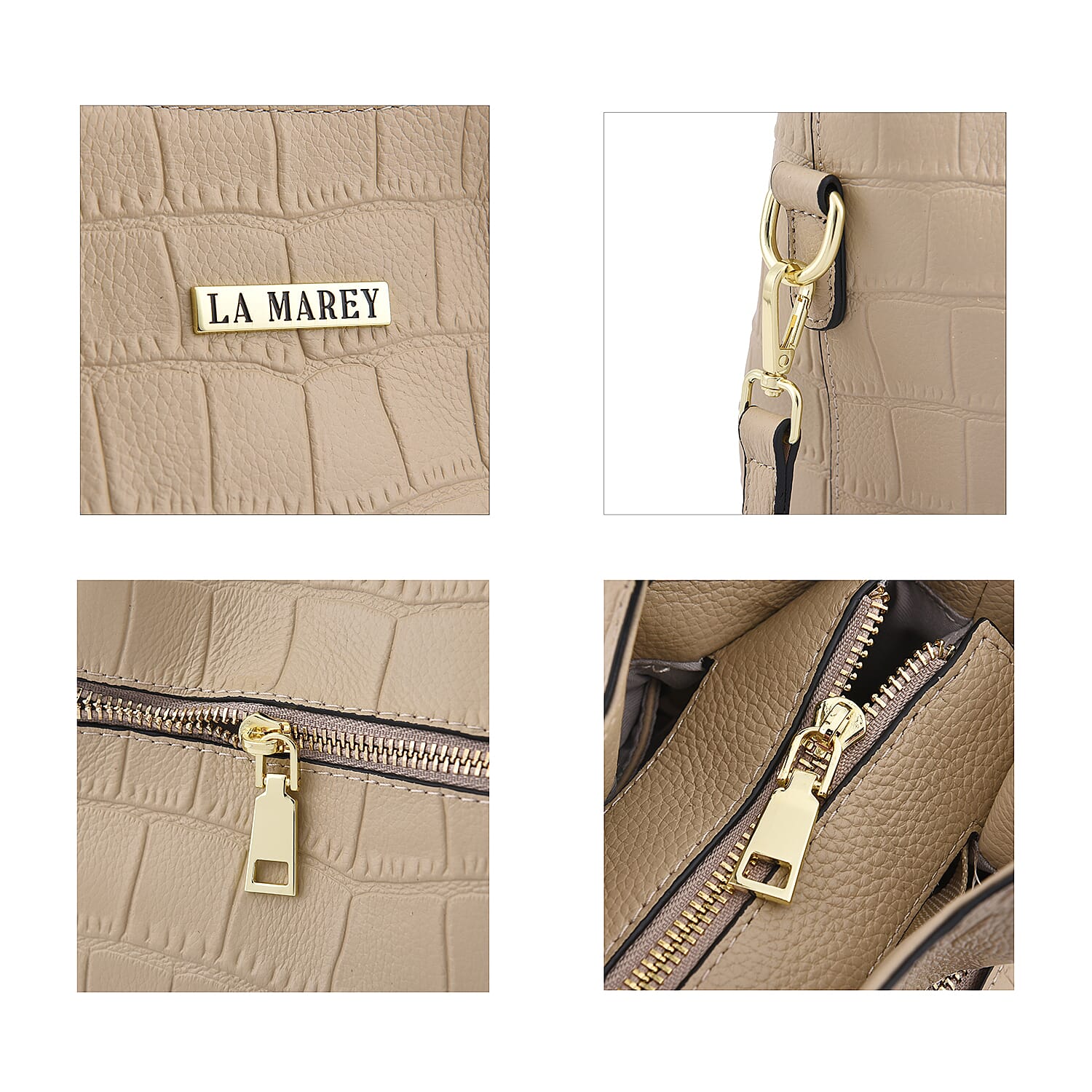 LA MAREY 100% Genuine Leather Croc Embossed Convertible Bag with Detachable Strap (Size 26x21x13 Cm) - Beige