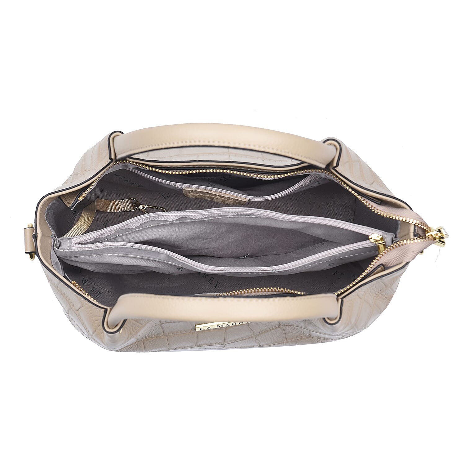 LA MAREY 100% Genuine Leather Croc Embossed Convertible Bag with Detachable Strap (Size 26x21x13 Cm) - Beige