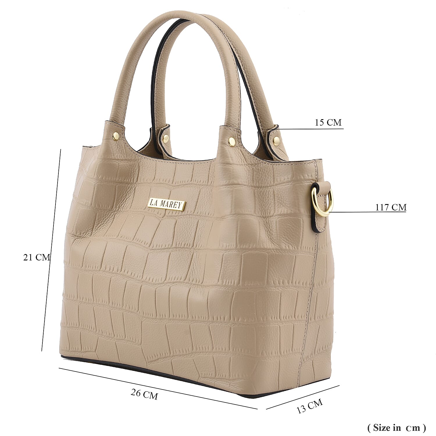 LA MAREY 100% Genuine Leather Croc Embossed Convertible Bag with Detachable Strap (Size 26x21x13 Cm) - Beige