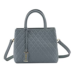 LA MAREY Genuine Leather Diamond Pattern Convertible Bag with Shoulder Strap - Blue