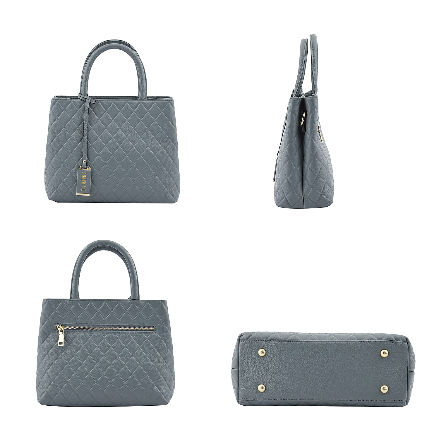 LA MAREY Genuine Leather Diamond Pattern Convertible Bag with Shoulder Strap - Blue