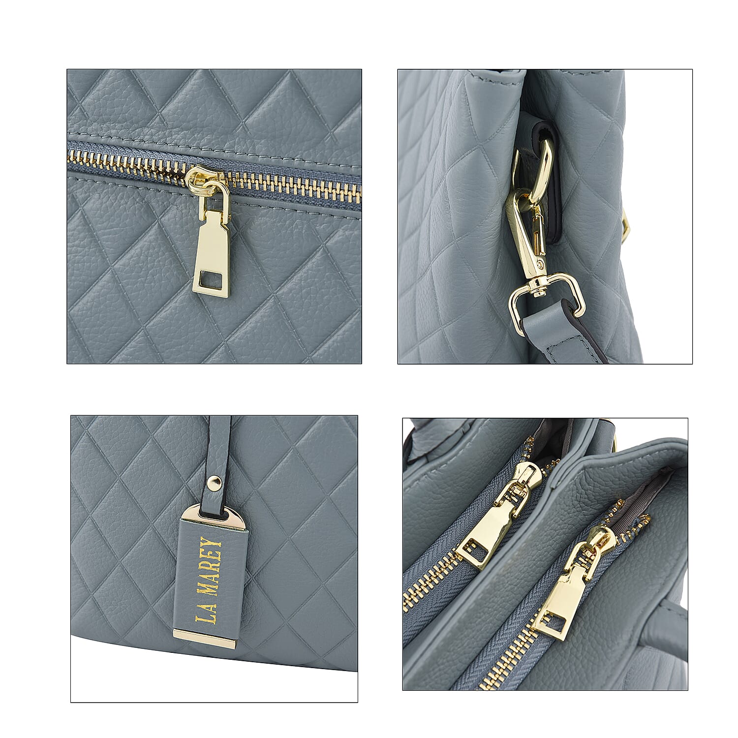 LA MAREY Genuine Leather Diamond Pattern Convertible Bag with Shoulder Strap - Blue