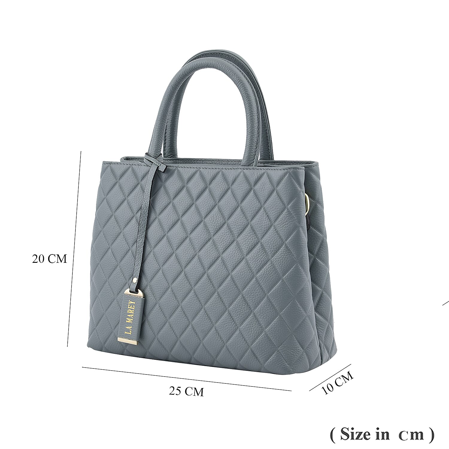 LA MAREY Genuine Leather Diamond Pattern Convertible Bag with Shoulder Strap - Blue