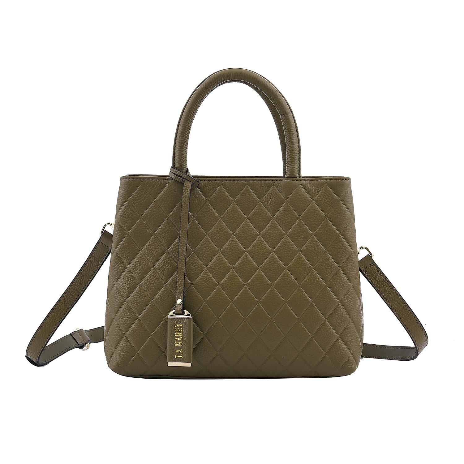 LA MAREY 100% Genuine Leather Diamond Pattern Convertible Bag with Shoulder Strap (Size 25x20x10 Cm) - Green